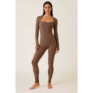 Free People Long Sleeve Good Karma Onesie NWOT Size M/L Taupe/Brown FP Movement